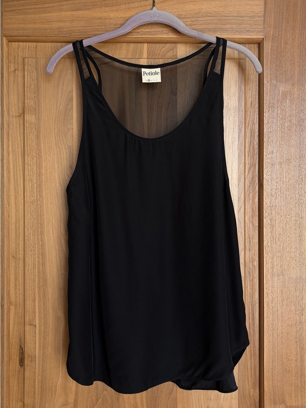 EUC PETIOLE Double Washed 100% Silk Sheer Yoke Scoop Neck Cami Tank Top S Black